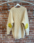 KAPITAL 5G WOOL CABLE KNIT SMILEY PATCH CARDIGAN ‘CREAM’