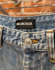 BALENCIAGA DOUBLE LAYERED DISTRESSED LOGO DENIM ‘BLUE/BLACK’