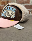KAPITAL SHERPA EAR FLAP TRUCKER HAT ‘BROWN/PINK’