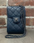 CHANEL QUILTED CAVIAR MINI WALLET BAG ON CHAIN ‘NAVY’