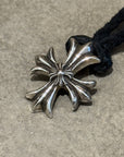 CHROME HEARTS DOUBLE PLUS LEATHER BRAID NECKLACE ‘BLACK/SILVER’