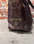 PRADA TESSTUO NYLON CROC LEATHER CROSSBODY BAG ‘BURGUNDY’