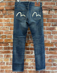 EVISU LOT 2010 13OZ SLIM STRAIGHT DENIM JEANS ‘FADED INDIGO/WHITE’