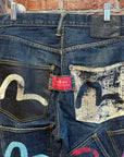 EVISU MULTI-POCKET BLACK TAGGED DOUBLE GULL DENIM JEANS ‘MULTI’
