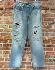 BALENCIAGA DOUBLE LAYERED DISTRESSED LOGO DENIM ‘BLUE/BLACK’
