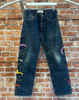 EVISU MULTI-POCKET BLACK TAGGED DOUBLE GULL DENIM JEANS ‘MULTI’