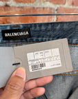 BALENCIAGA DOUBLE LAYERED DISTRESSED LOGO DENIM ‘BLUE/BLACK’