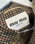 MIU MIU FW25 HOUNDSTOOTH CHECK BLOUSON JACKET ‘BROWN’