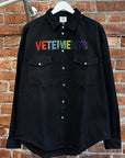 VETEMENTS SS19 RHINESTONE EMBELLISHED DENIM OVERSHIRT ‘BLACK’