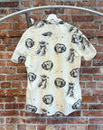 KAPITAL CAT SCRIBBLE BUTTON UP SHORT SLEEVE SHIRT ‘CREAM’
