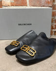BALENCIAGA CALFSKIN LEATHER COSY BB MULES ‘BLACK’