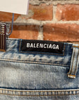 BALENCIAGA DOUBLE LAYERED DISTRESSED LOGO DENIM ‘BLUE/BLACK’