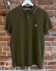 MONCLER TRICOLOR TRIMMED PIQUE POLO ‘OLIVE’