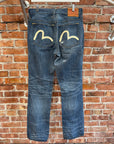 EVISU GENES THIN GULL SLIM STRAIGHT DENIM ‘FADED INDIGO/WHITE’