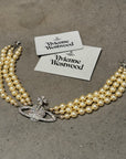 VIVIENNE WESTWOOD XL 2D ORB PEARL CHOKER ‘SILVER’