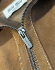 MIU MIU FW25 HIGH NECK SUEDE PANEL JACKET ‘BROWN’