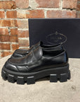 PRADA LEATHER MONOLITH LOAFERS ‘BLACK’