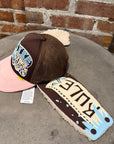 KAPITAL SHERPA EAR FLAP TRUCKER HAT ‘BROWN/PINK’