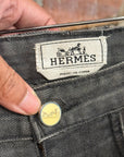HERMES VINTAGE LEATHER DETAILED DENIM ‘BLACK’
