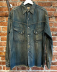 SAINT MICHAEL AW23 DISTRESSED DENIM SHIRT ‘WASHED BLUE’