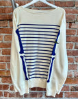 KAPITAL 12G PANEL STRIPE BONE KNIT SWEATER ‘ECRU/BLUE’