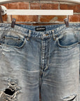BALENCIAGA DOUBLE LAYERED DISTRESSED LOGO DENIM ‘BLUE/BLACK’