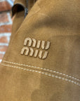 MIU MIU FW25 HIGH NECK SUEDE PANEL JACKET ‘BROWN’
