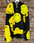 KAPITAL RECONSTRUCTED PATCHWORK SMILEY HOODIE ‘BLACK/YELLOW’