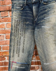 YOHJI x NEIGHBORHOOD SLOGAN PRINT JEANS ‘STONE’