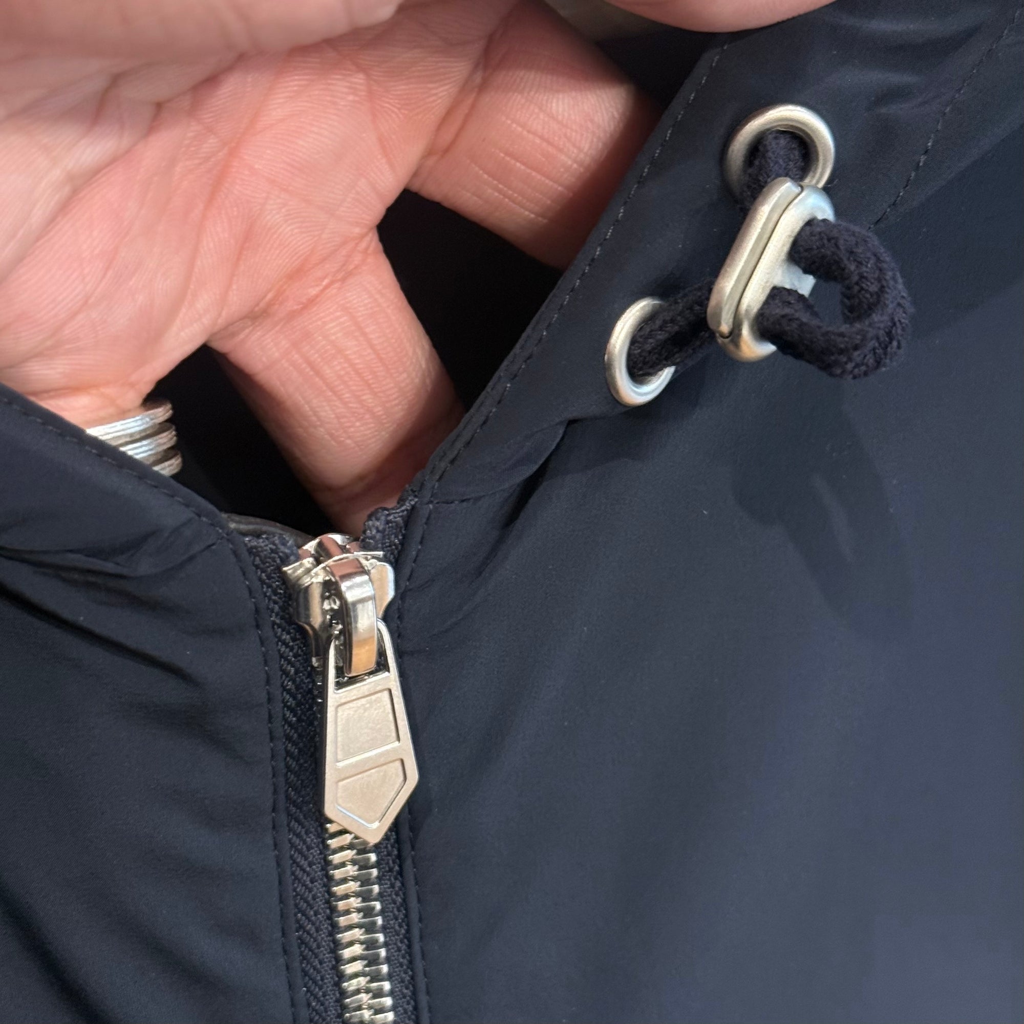 HERMES HOODED BLOUSON LEATHER DETAIL JACKET ‘NAVY’