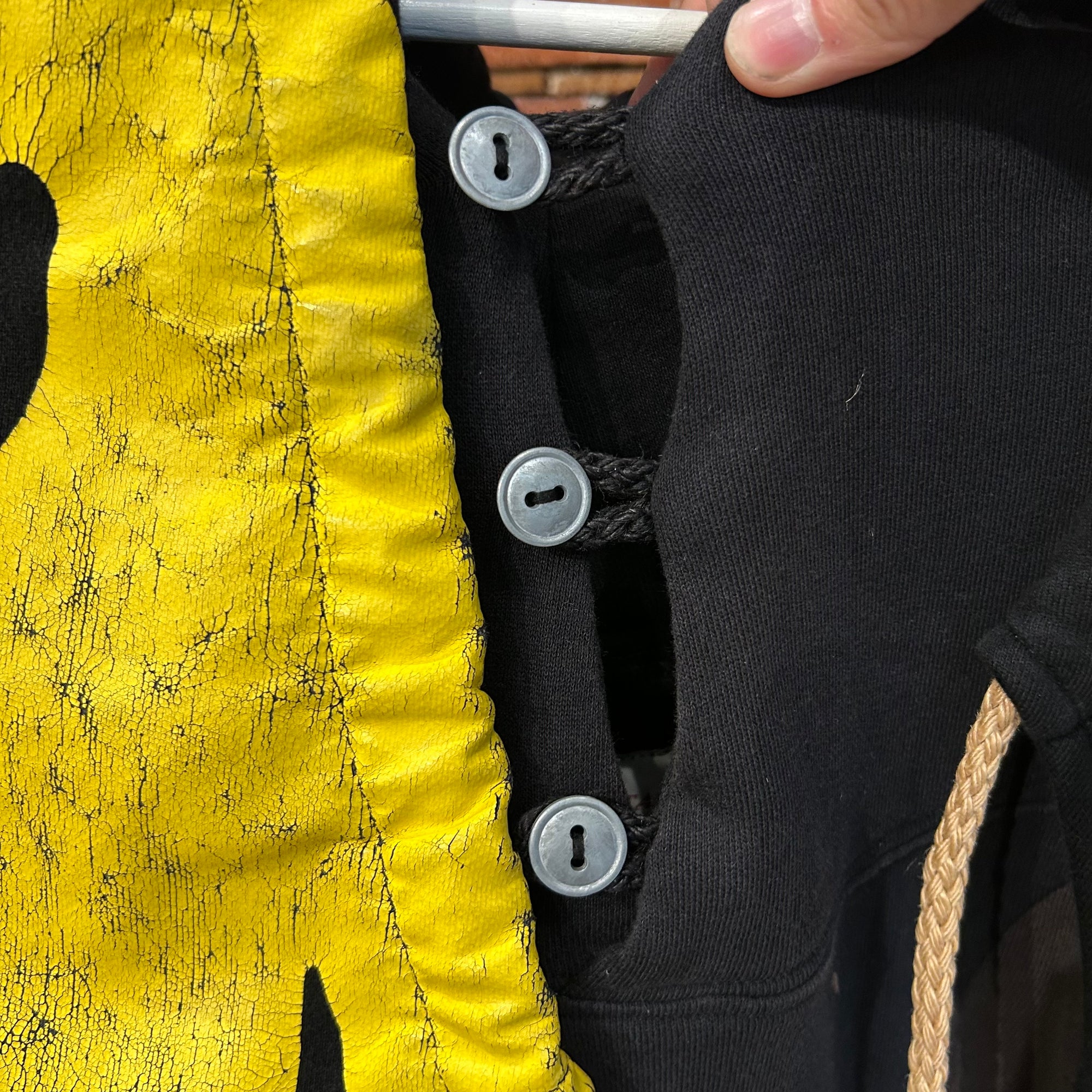 KAPITAL RECONSTRUCTED PATCHWORK SMILEY HOODIE ‘BLACK/YELLOW’