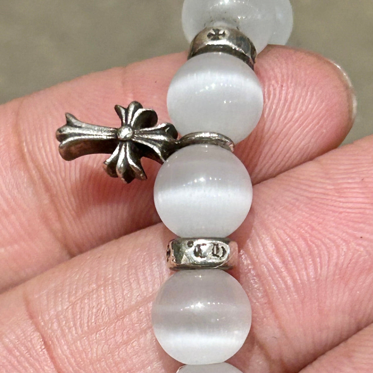 CHROME HEARTS BEADED STACK CH CROSS CHARM BRACELET ’WHITE’