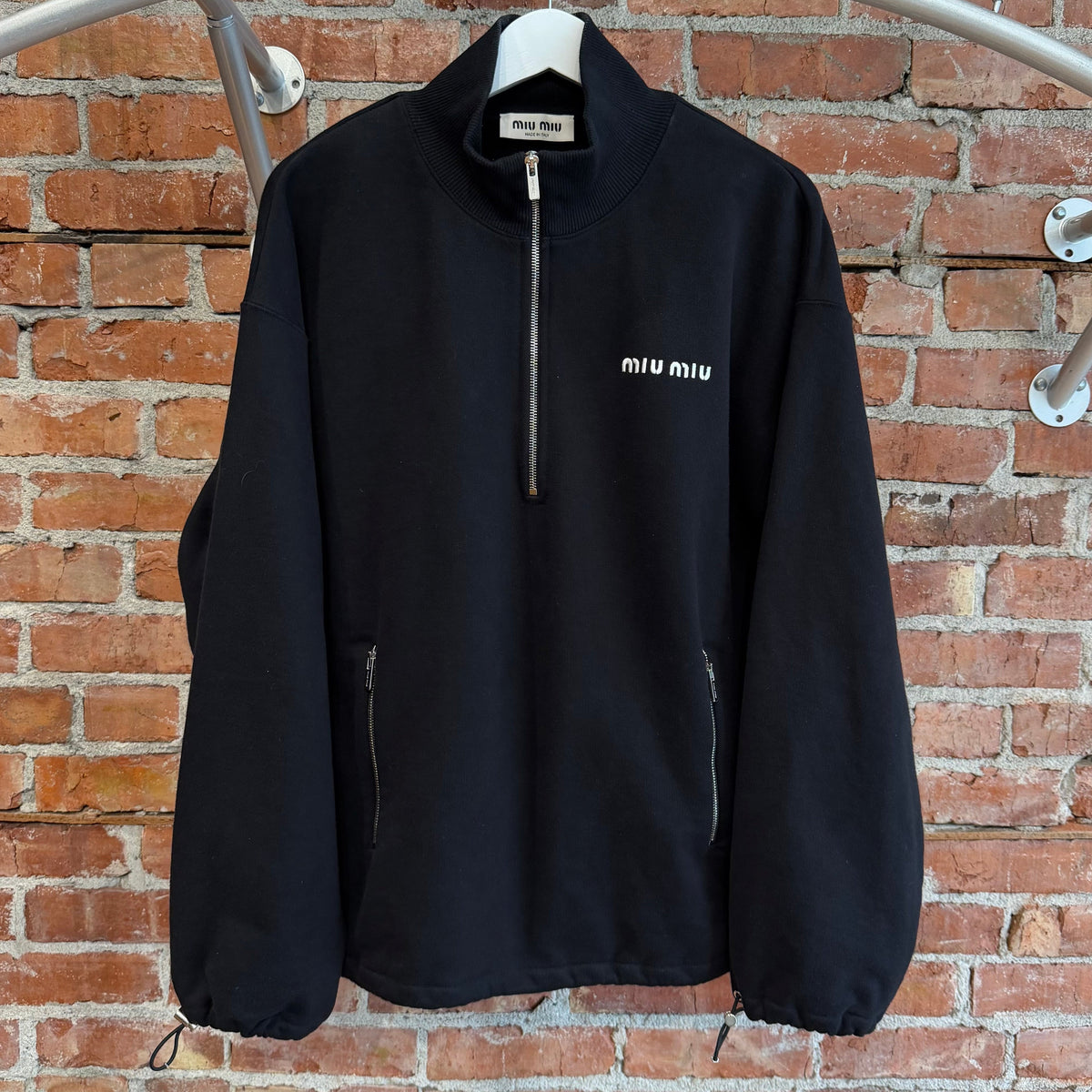 MIU MIU FW25 COTTON FLEECE QUARTER ZIP ‘BLACK’