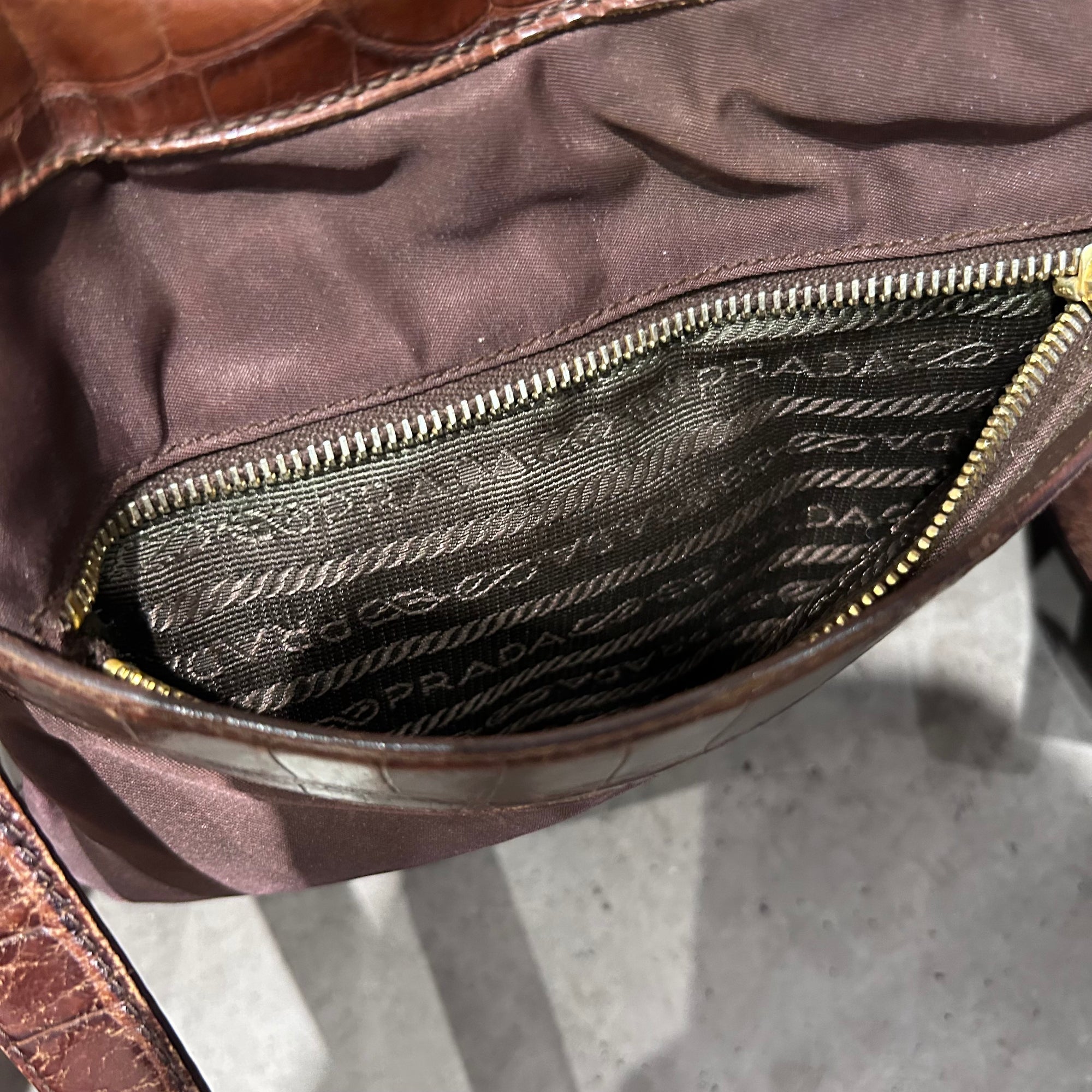 PRADA TESSTUO NYLON CROC LEATHER CROSSBODY BAG ‘BURGUNDY’