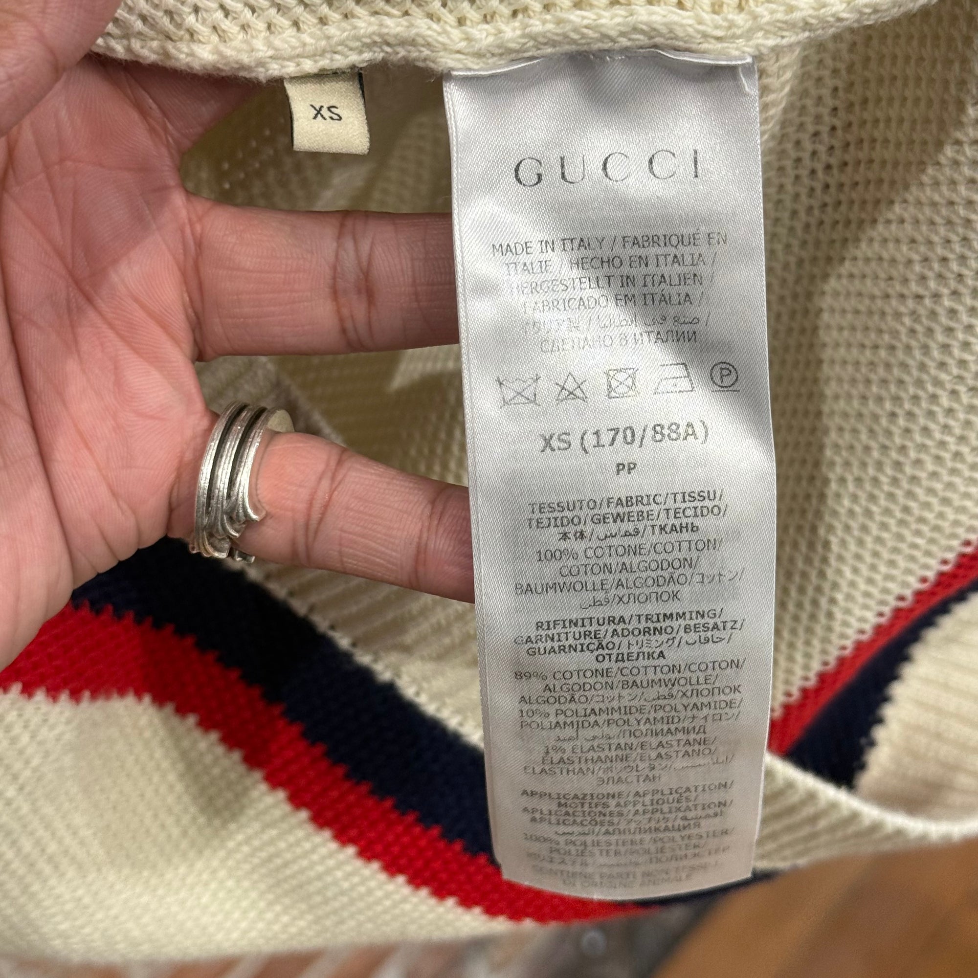 GUCCI WEB STRIPE KNIT POLO SWEATER ‘CREAM’