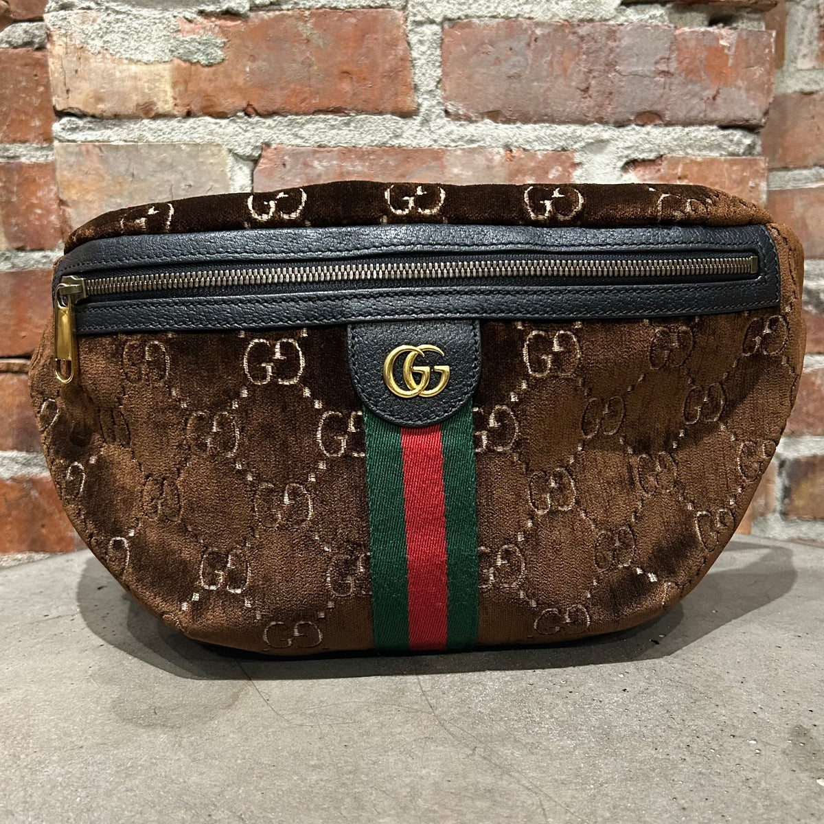GUCCI GG PATTERN OPHIDIA ZIP WAIST BAG ‘BROWN’