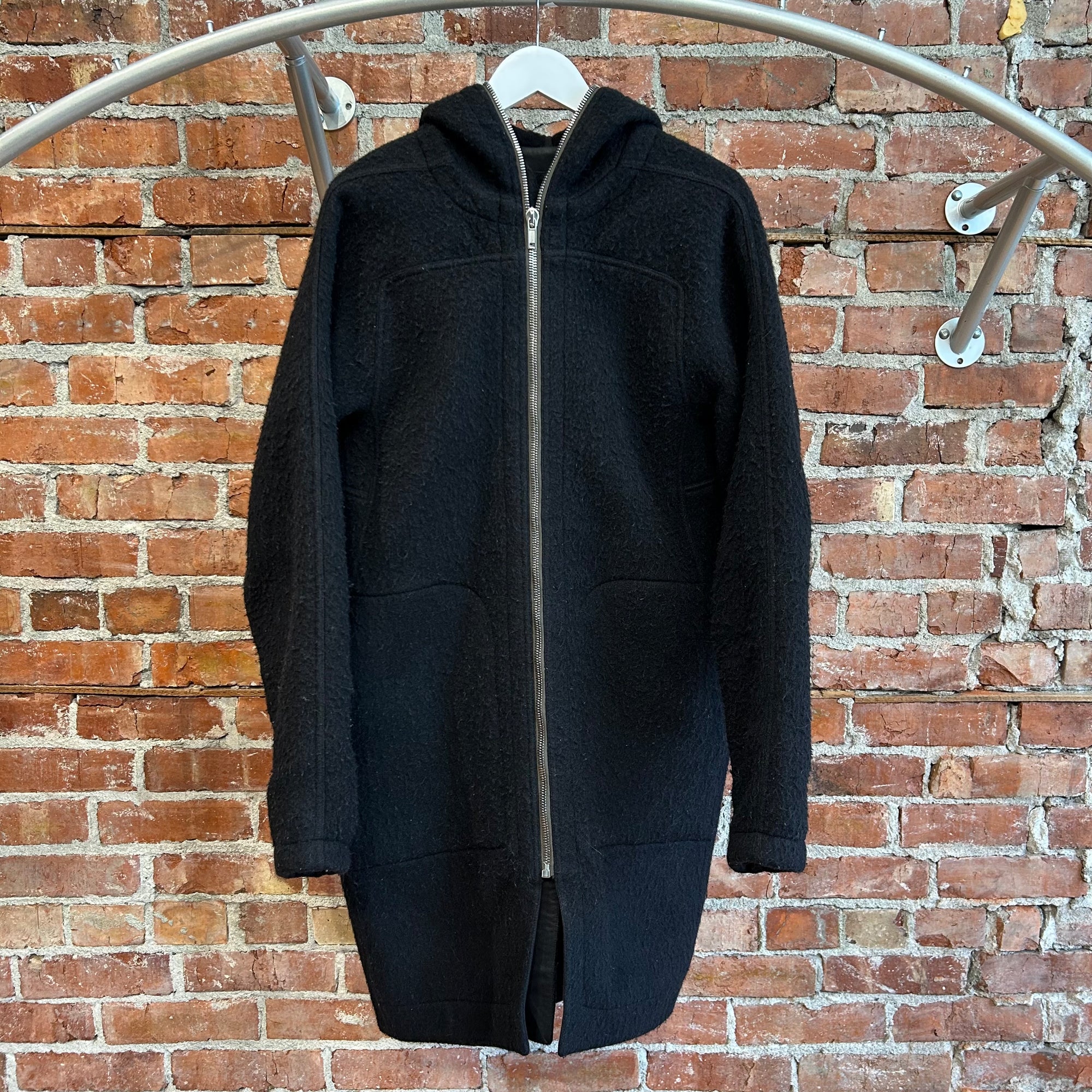 RICK OWENS FW22 STROBE WOOL SEALED TRENCH COAT ‘BLACK’