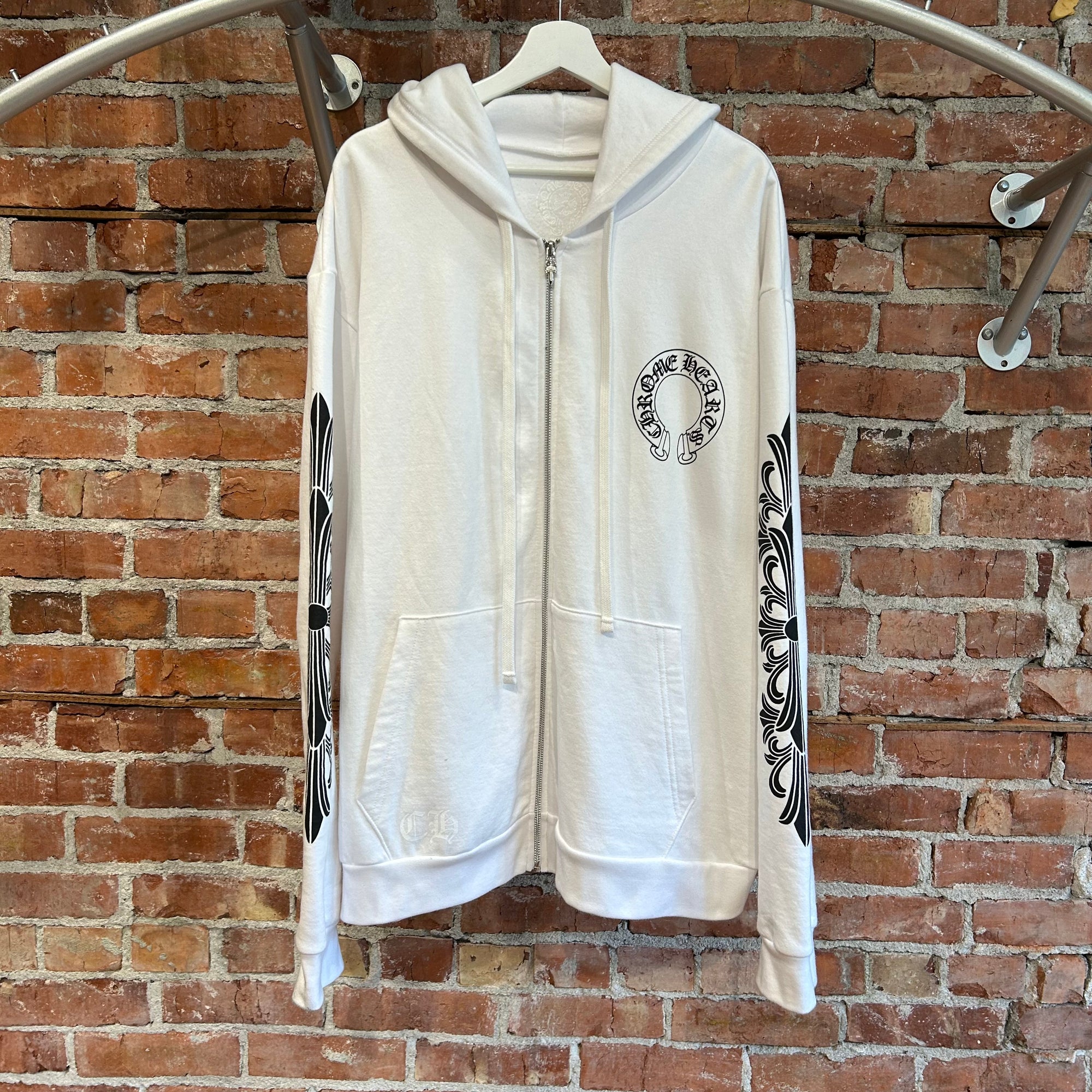 CHROME HEARTS HORSESHOE FLORAL ZIP HOODIE ‘WHITE’