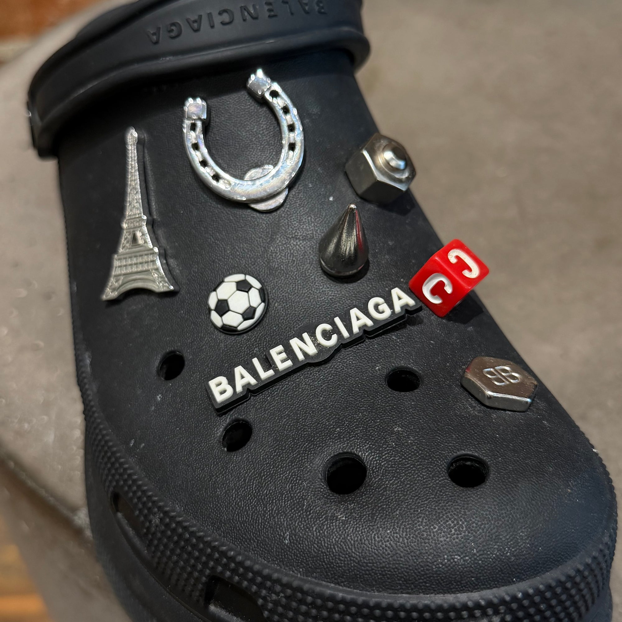 BALENCIAGA X CROCS EMBELLISHED RUBBER MULES ‘BLACK’