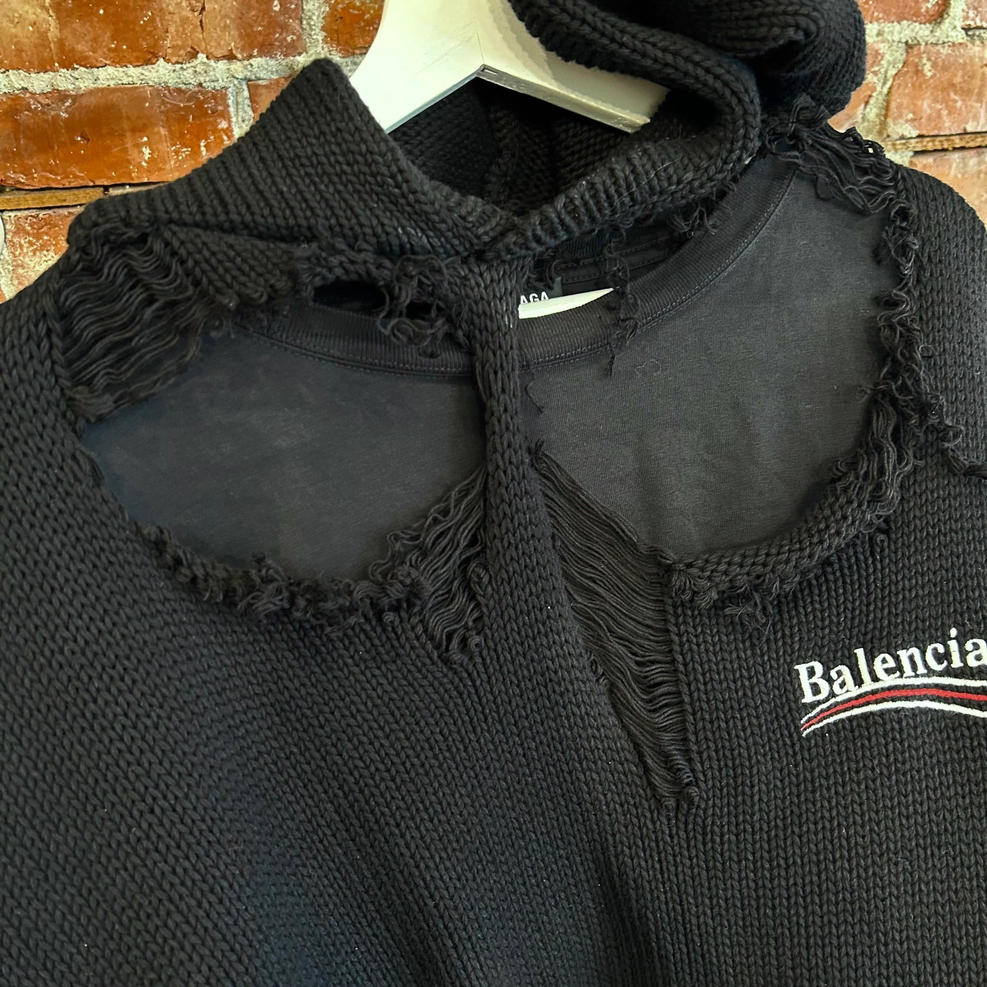BALENCIAGA FW21 DESTROYED KNIT CAMPAIGN HOODIE ‘BLACK’