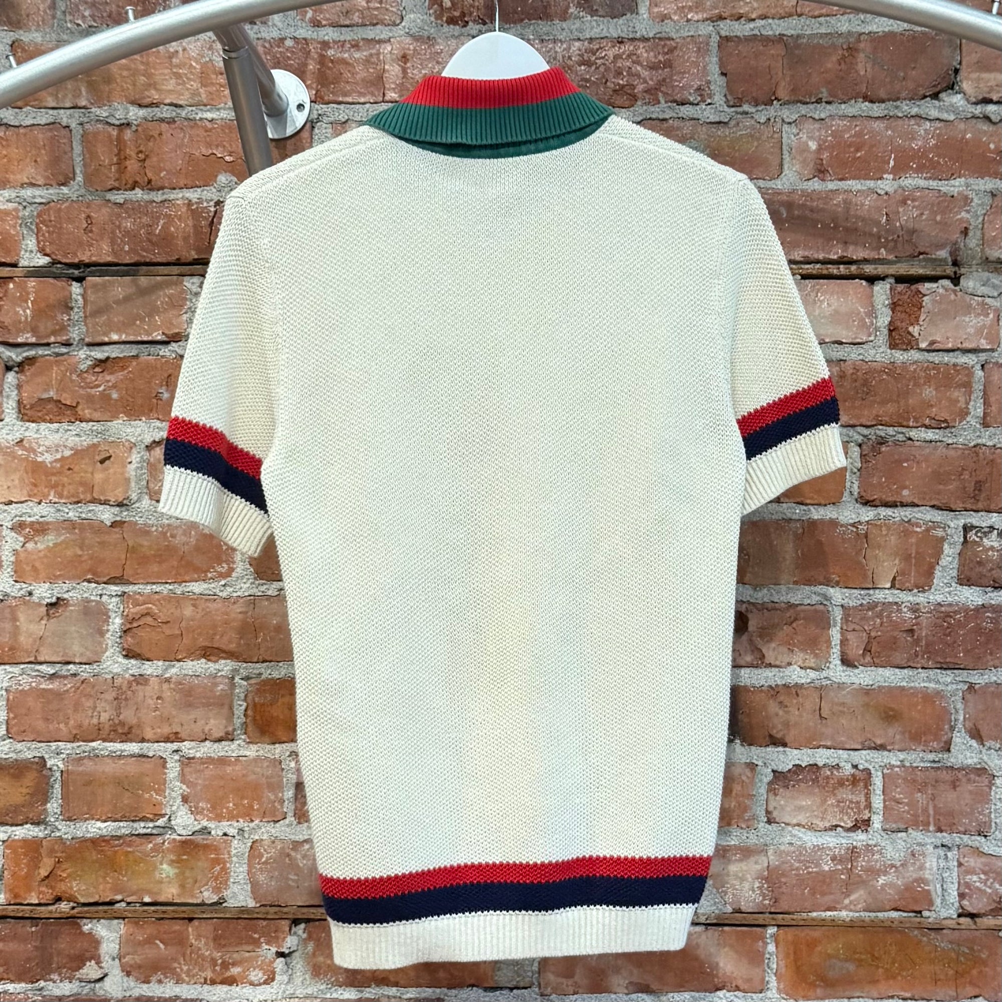 GUCCI WEB STRIPE KNIT POLO SWEATER ‘CREAM’