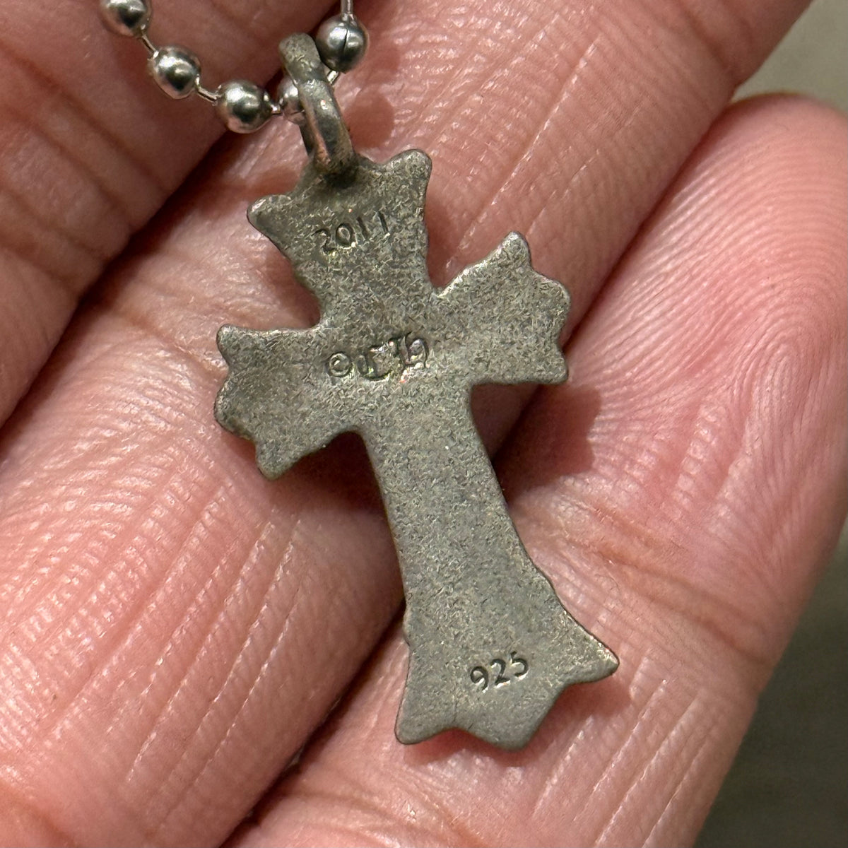 CHROME HEARTS SMOKED DOUBLE CH CROSS  NECKLACE ‘SILVER’