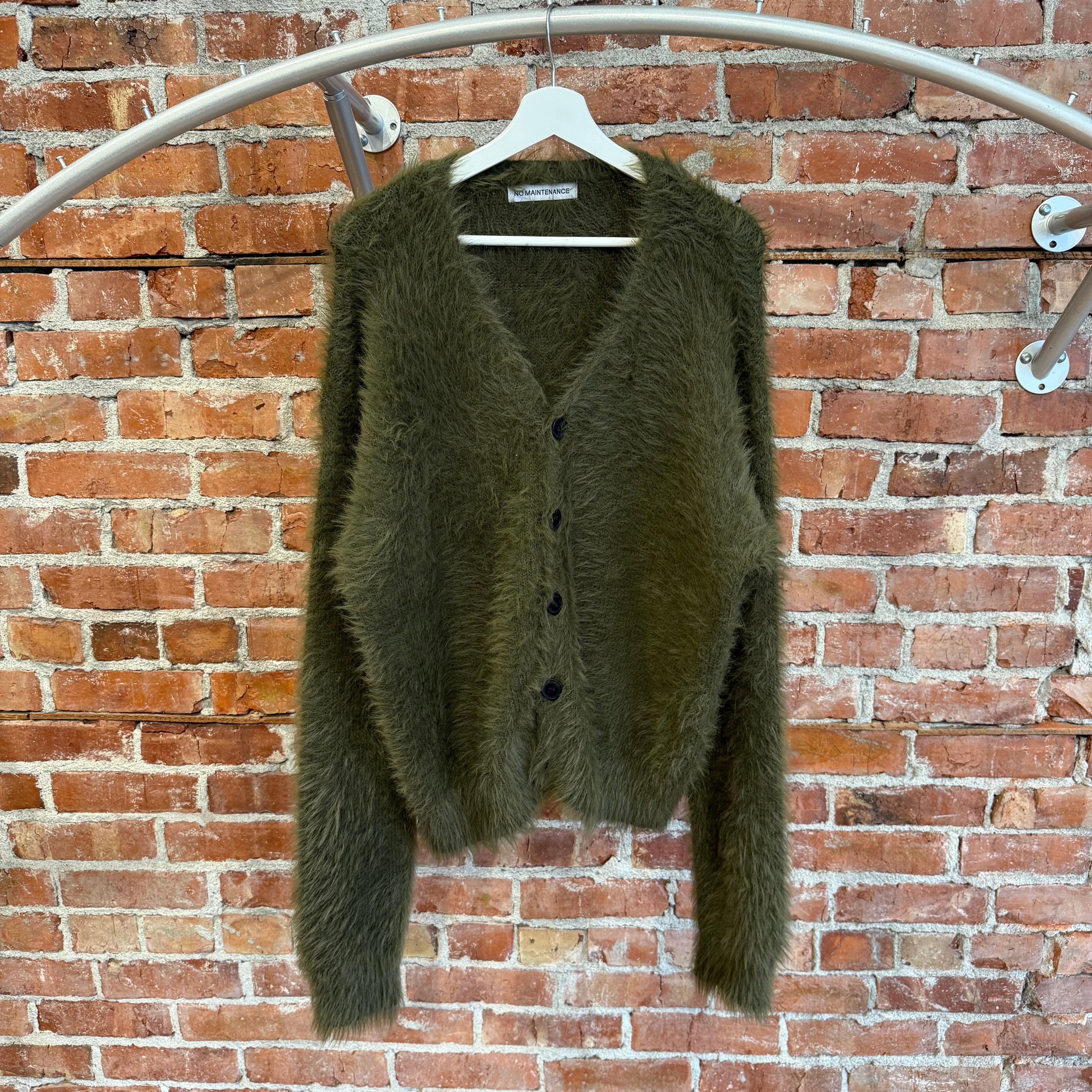 NO MAINTENANCE SHAG CARDIGAN 'MOSS' – Sadō Room NO MAINTENANCE SHAG CARDIGAN 'MOSS' – Sadō Room