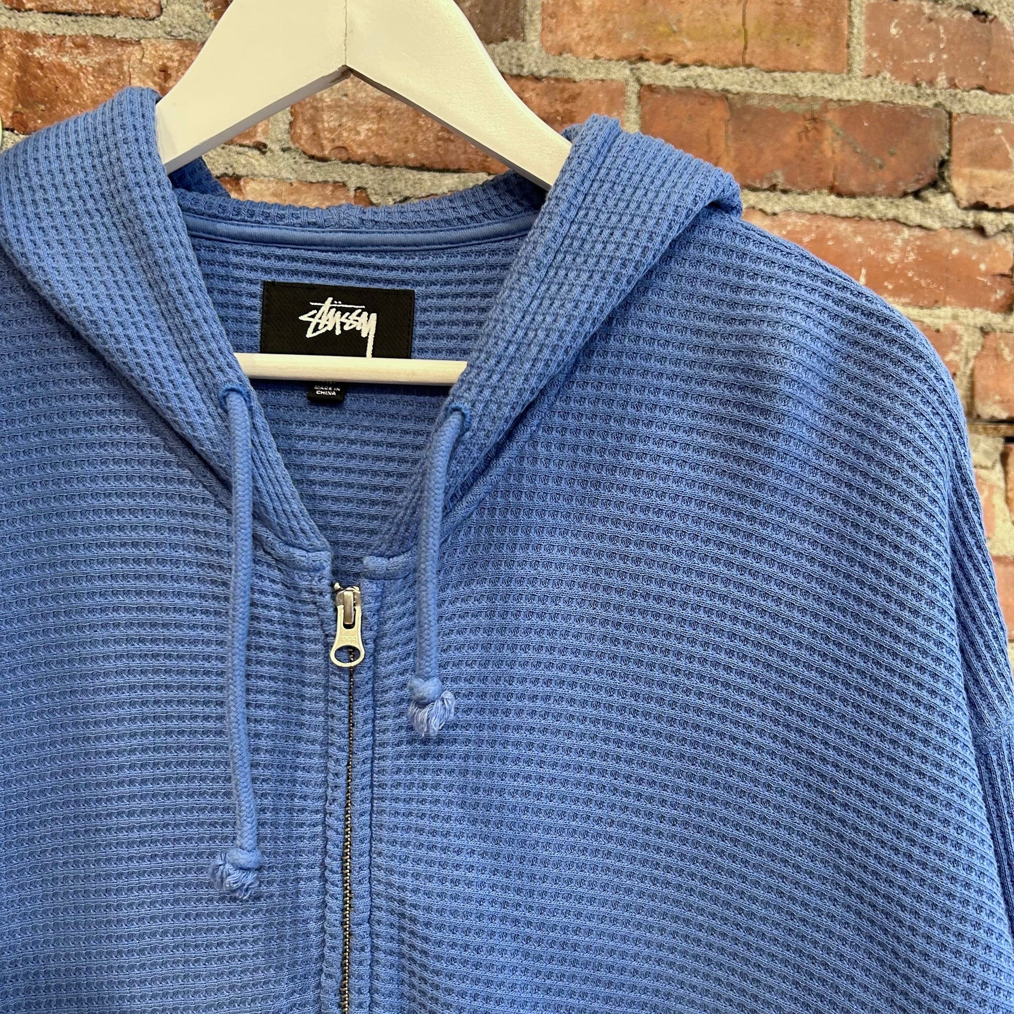 STUSSY DOUBLE LAYER WAFFLE ZIP HOODIE ‘BLUE’
