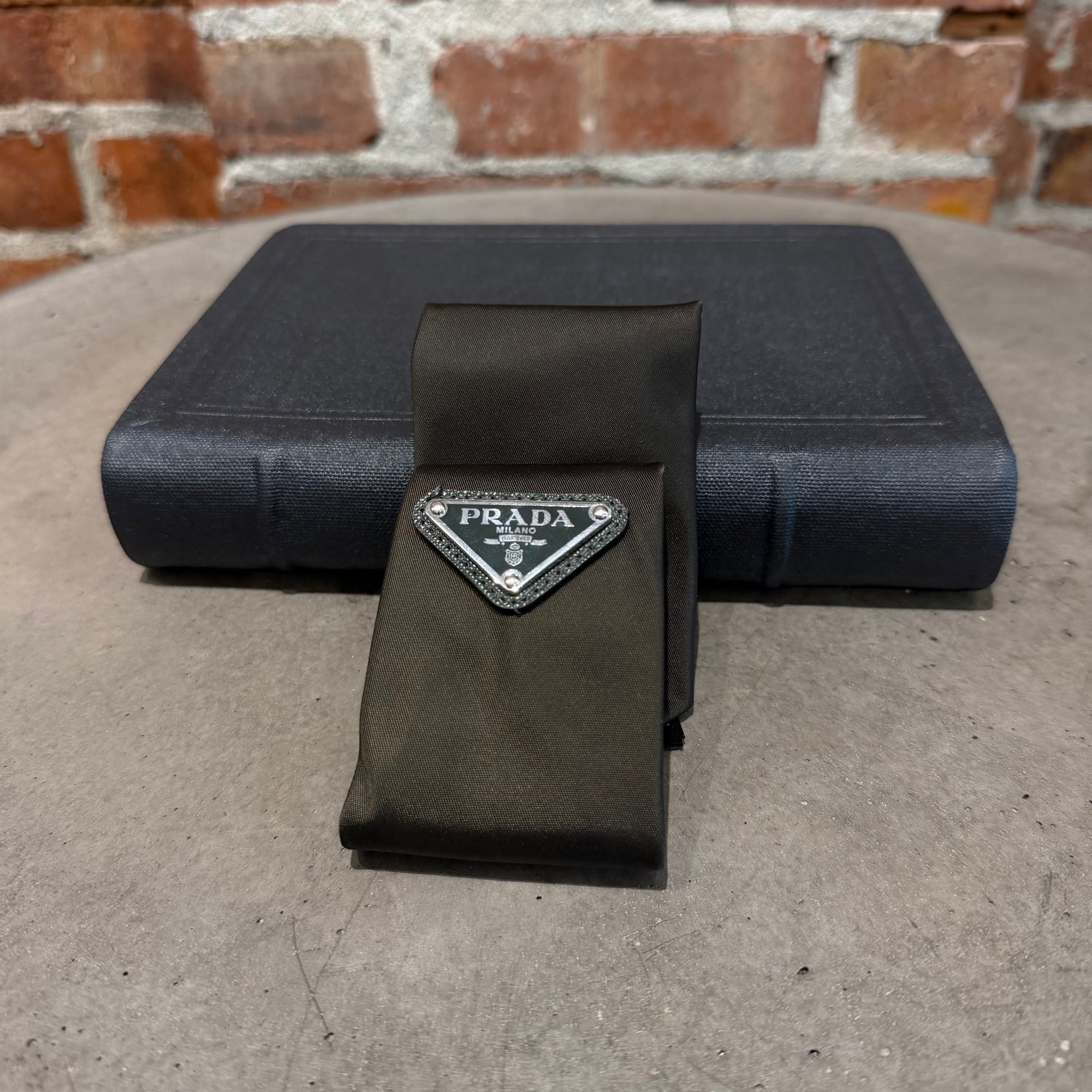 PRADA RE-NYLON BADGE TIE ‘DARK OLIVE’