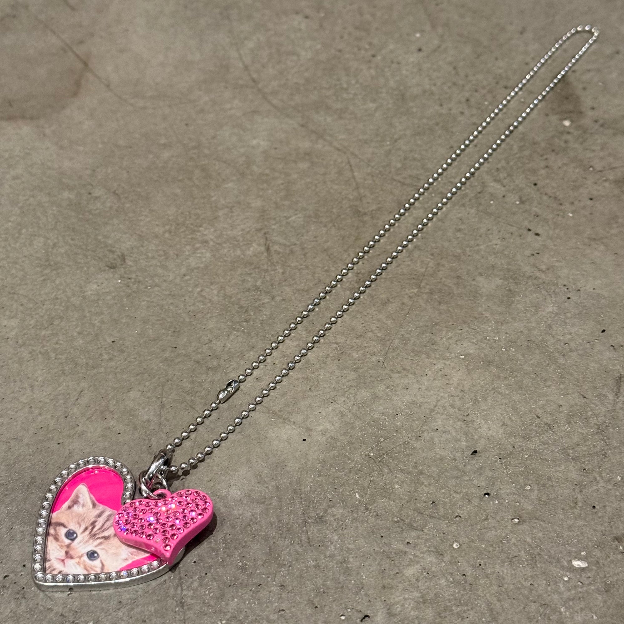 BALENCIAGA HEART PHOTO LOCKET KITTEN NECKLACE ‘SILVER/PINK’