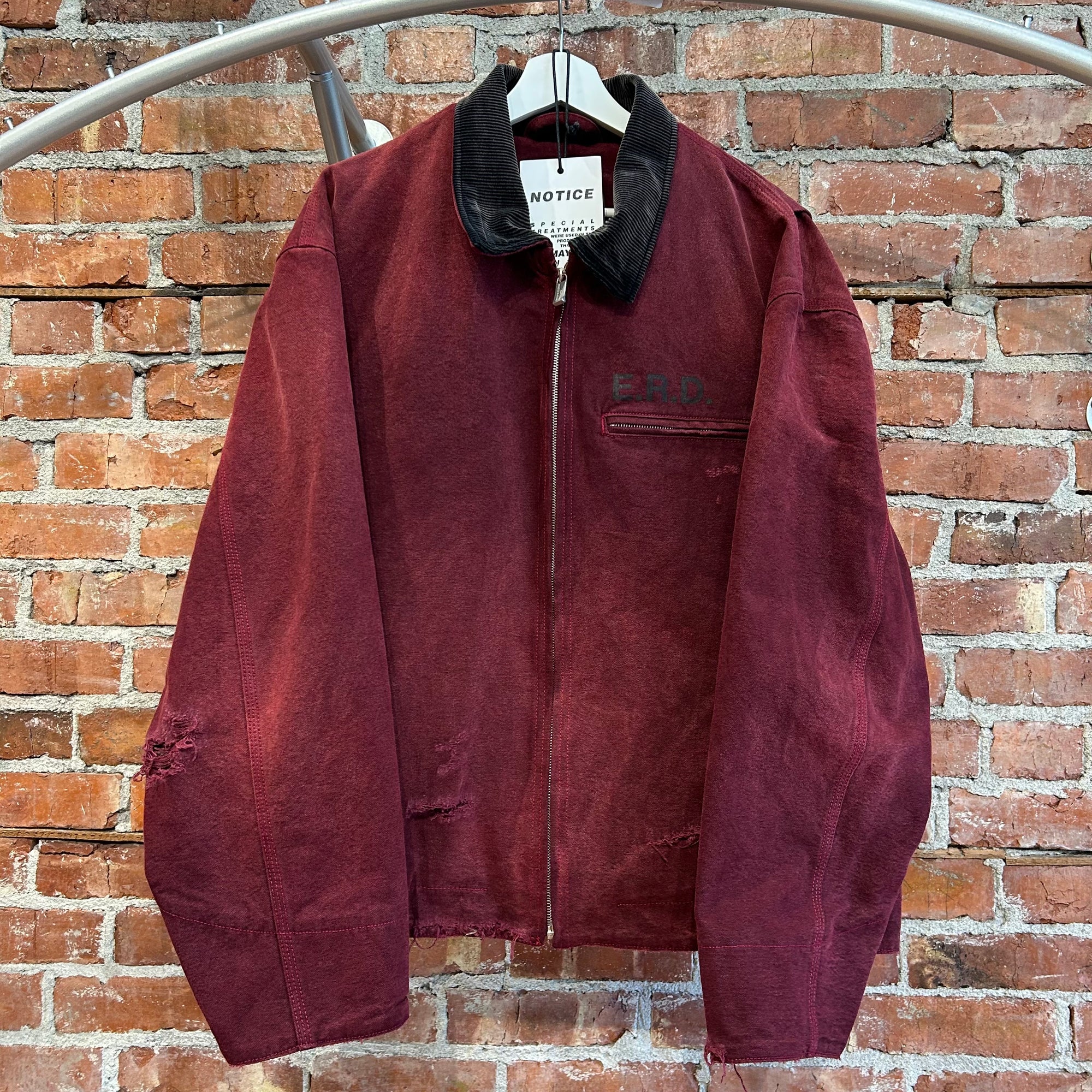 ENFANTS RICHES DEPRIMES FW24 DISTRESSED WORK JACKET ‘BURGUNDY’