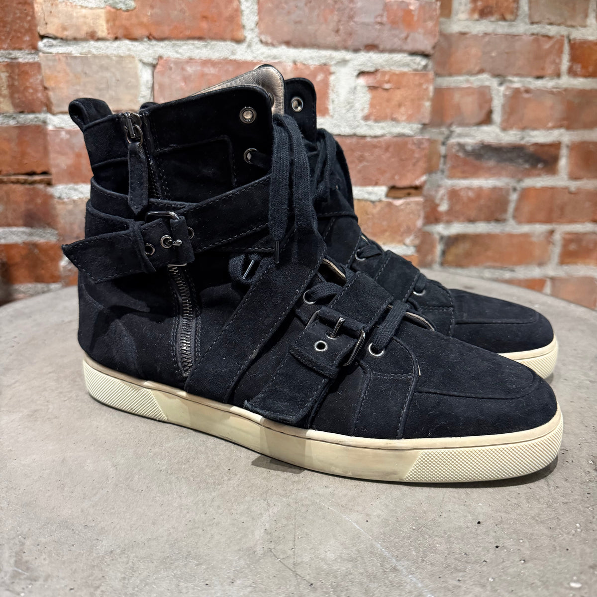CHRISTIAN LOUBOUTIN HIGH TOP BONDAGE SUEDE SNEAKERS ‘BLACK’