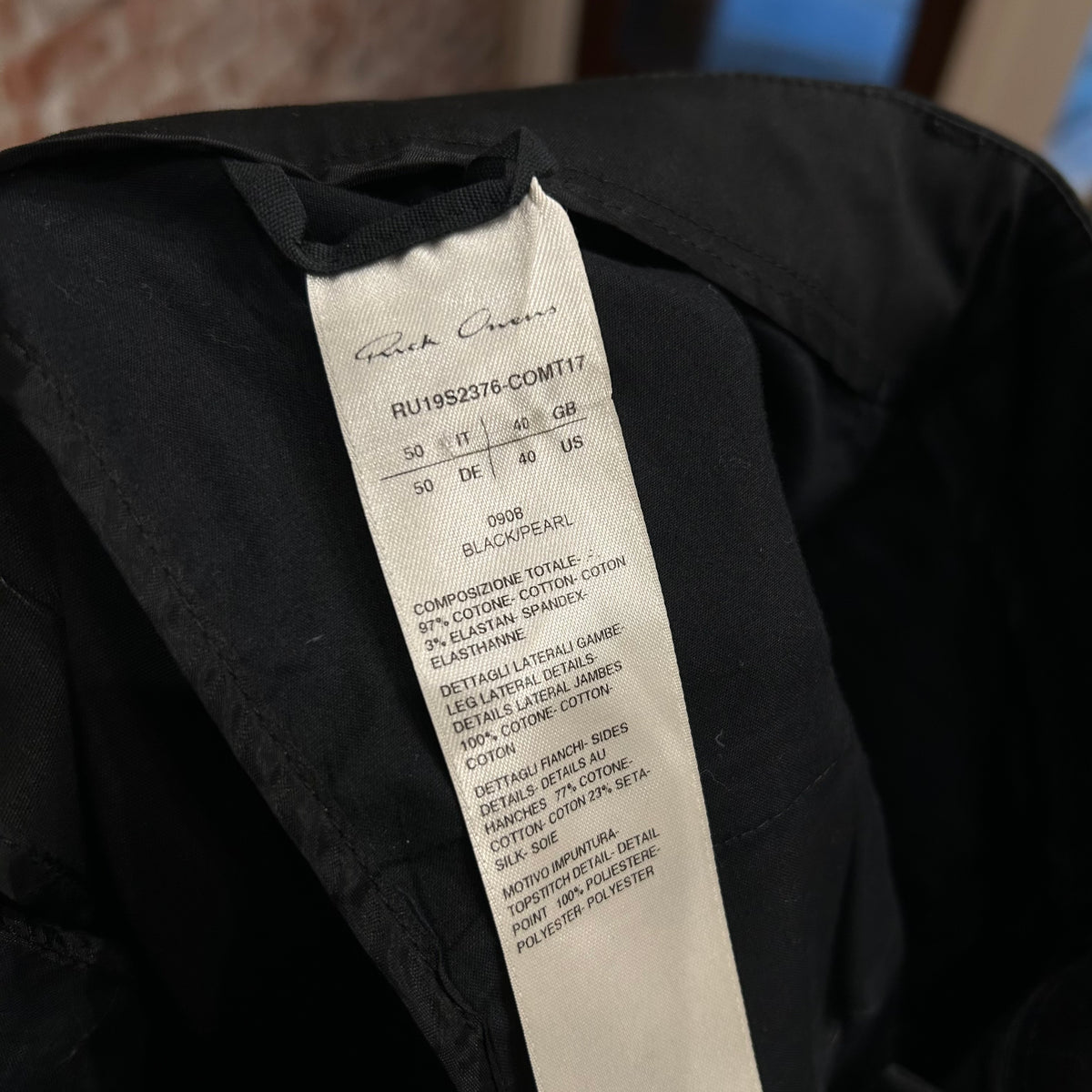 RICK OWENS SS19 BABEL PATCHED KARLOFF PANTS ‘BLACK’