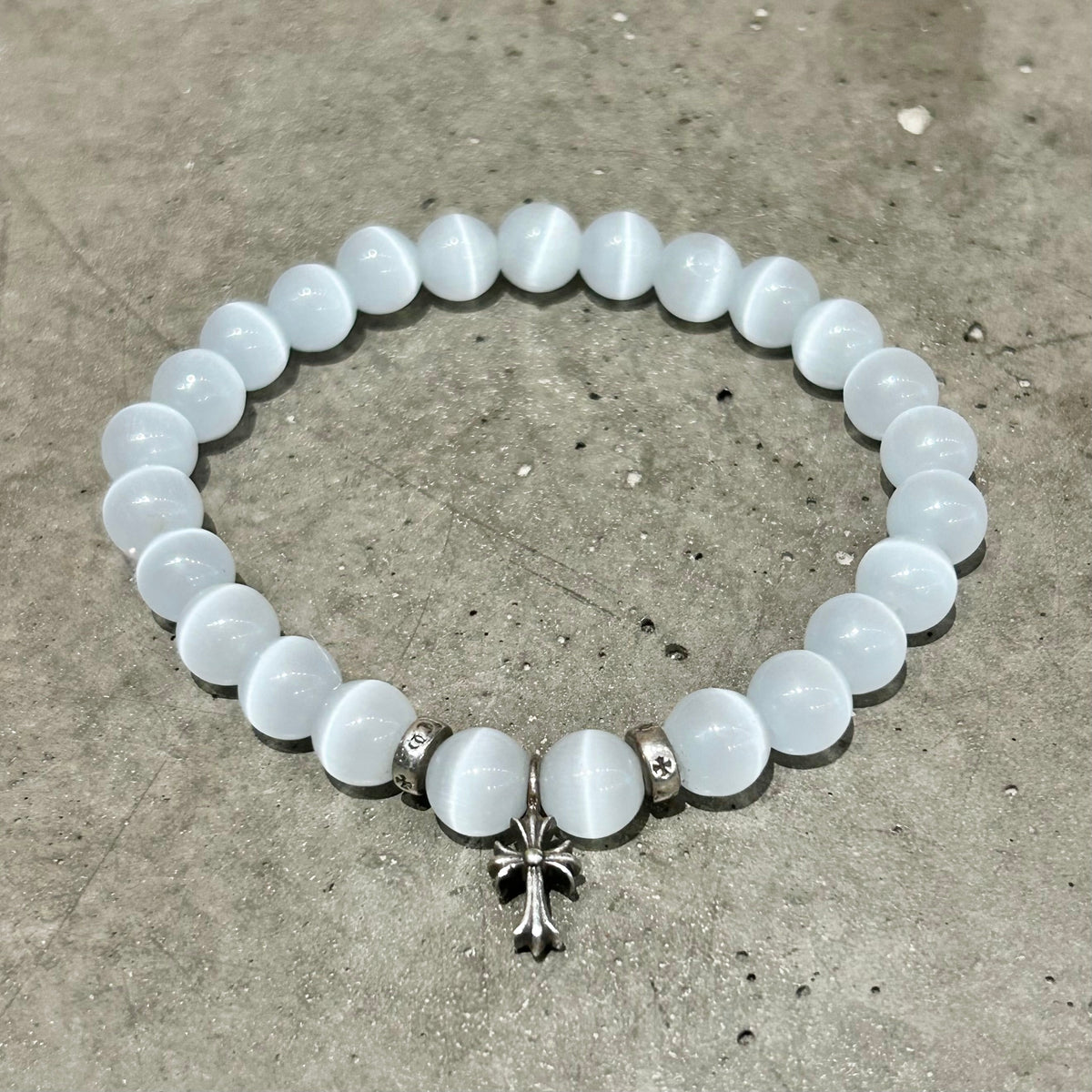 CHROME HEARTS BEADED STACK CH CROSS CHARM BRACELET ’WHITE’